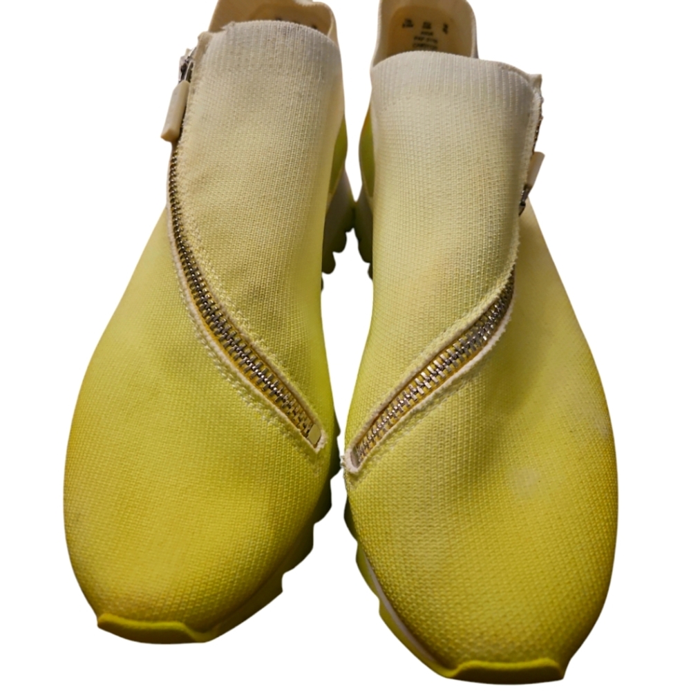 Rare DKNY Aida Sneakers Neon Yellow Platform Zipper Sock Style Size 8.5